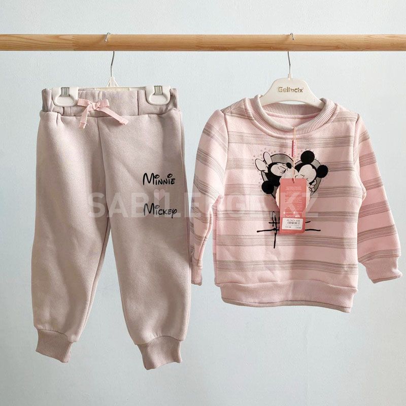Теплый комплект Minnie Mickey в полоску (розово-сером цвет)
